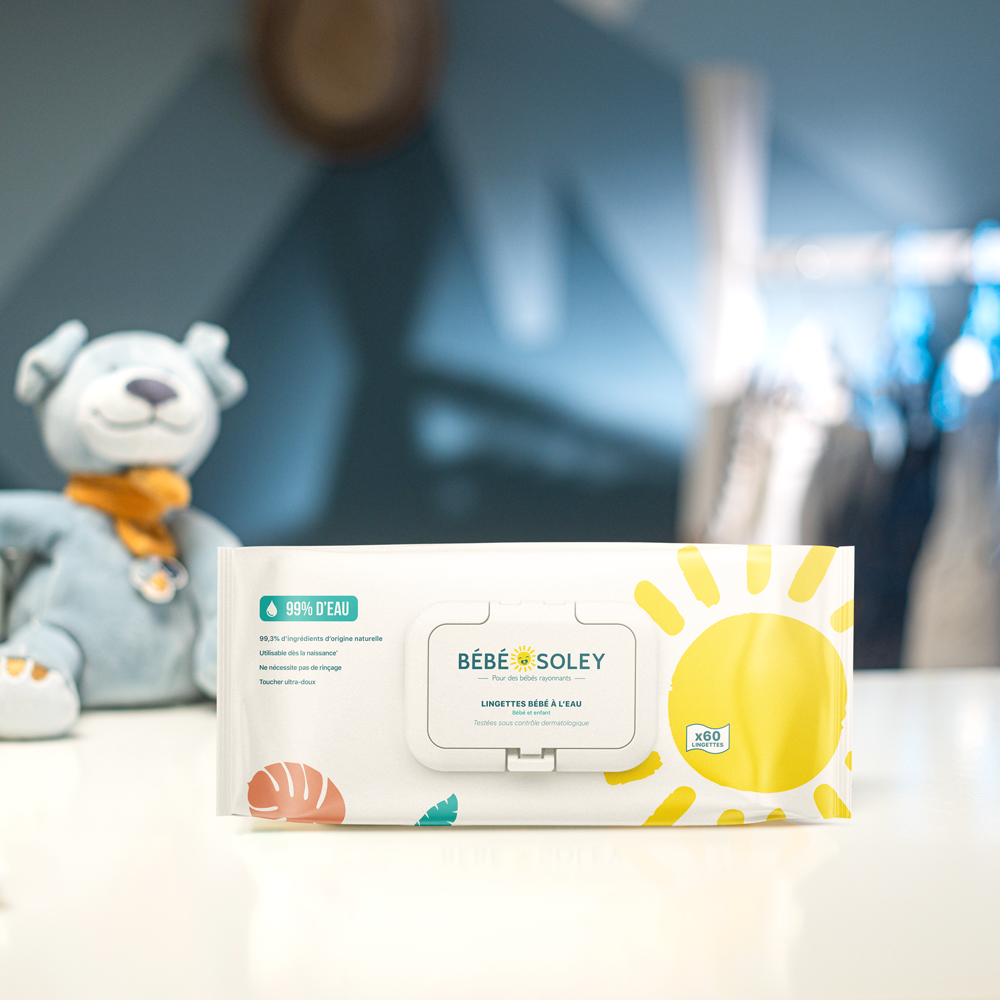 Carton de 12 paquets de lingettes à l'eau Bébé Soley
