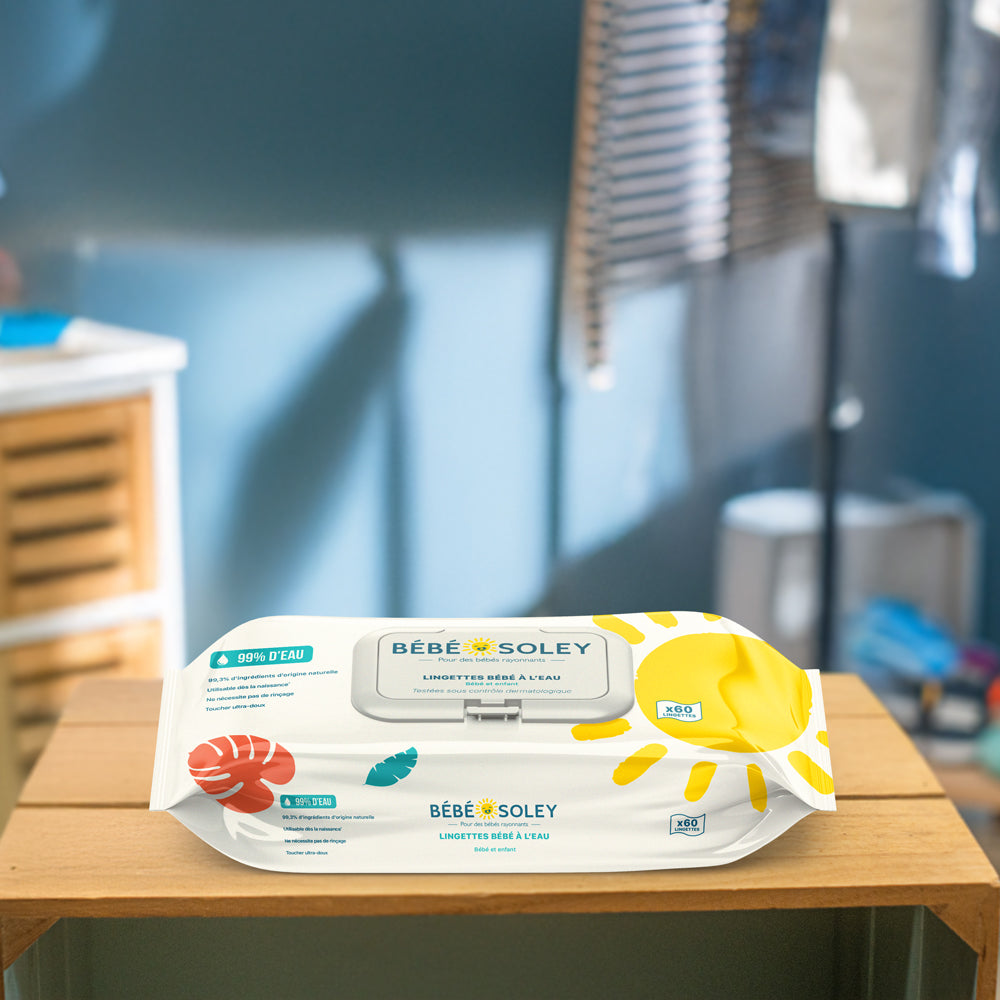 Carton de 12 paquets de lingettes à l'eau Bébé Soley
