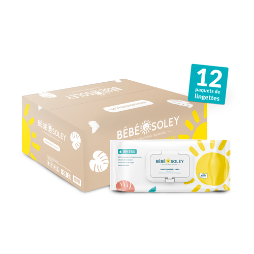 Carton de 12 paquets de lingettes à l'eau Bébé Soley