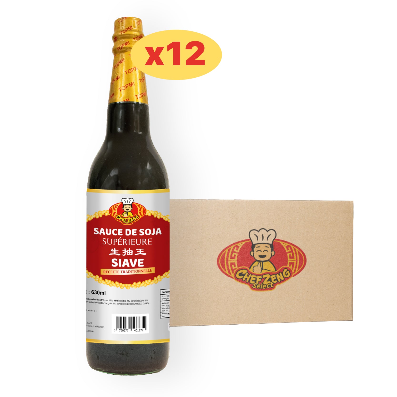 Carton de 12 sauce soja supérieure "Chef Zeng" 630ml