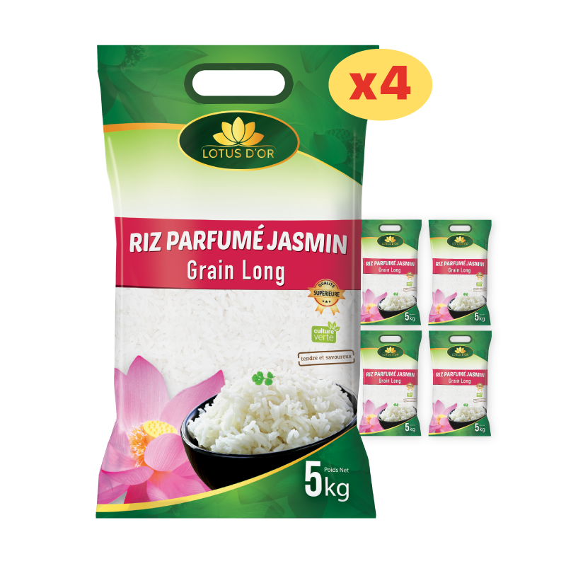 Ballot de 4 sacs de riz parfumé jasmin Lotus d'Or 5kg