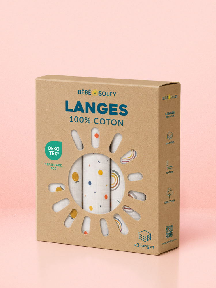 Langes Bébé Soley 100% coton - Lot de 3